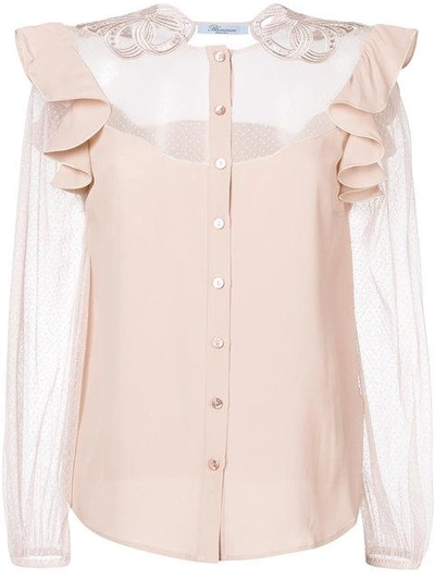 Shop Blumarine Sheer Panel Shirt In Pink & Purple