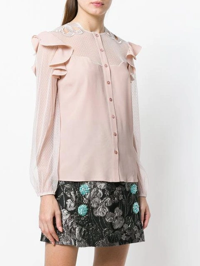 Shop Blumarine Sheer Panel Shirt In Pink & Purple