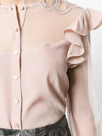 Shop Blumarine Sheer Panel Shirt In Pink & Purple