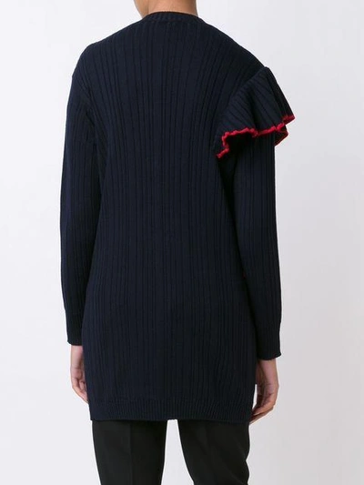 Shop Msgm Ruffled Cardigan In Blue