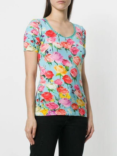 Shop Blumarine Embroidered Trim Floral T-shirt