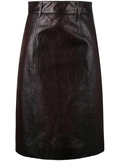 Shop Prada Leather Pencil Skirt - Brown