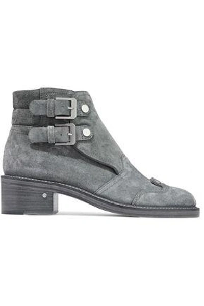 Shop Laurence Dacade Woman Studded Suede Ankle Boots Gray