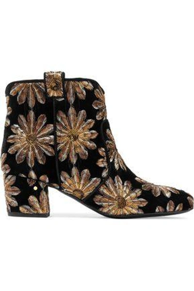 Shop Laurence Dacade Woman Sequined Embroidered Velvet Ankle Boots Black