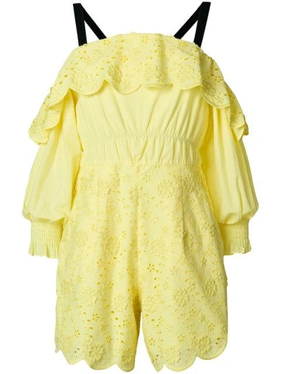 Shop Three Floor Citron Broderie-embellished Playsuit In Yellow