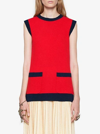 Shop Gucci Contrast Wool Knitted Top In Red
