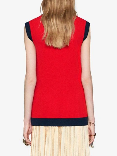 Shop Gucci Contrast Wool Knitted Top In Red