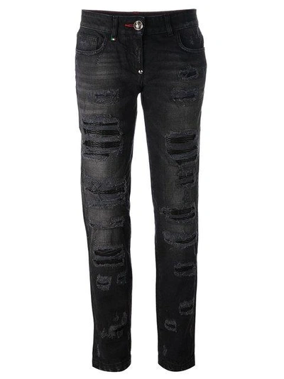 Shop Philipp Plein Distressed Boyfriend Jeans In Black