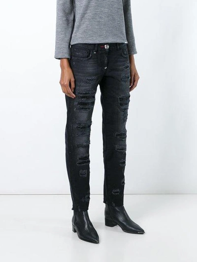 Shop Philipp Plein Distressed Boyfriend Jeans In Black