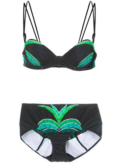 Shop Amir Slama Tropical Print Bikini Set In Black