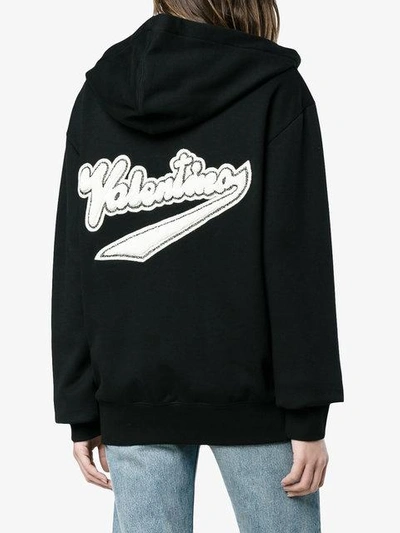 Shop Valentino Logo Patch Hooded Jacket In Black