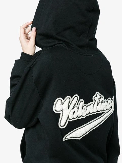 Shop Valentino Logo Patch Hooded Jacket In Black