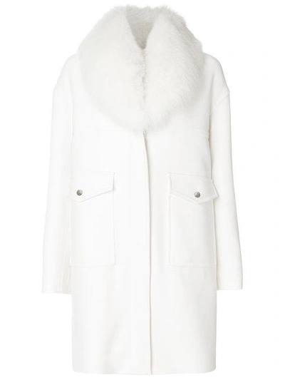 Shop Moncler Fur Collar Coat In 002ecru