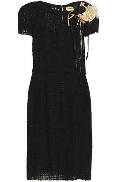 Shop Dolce & Gabbana Woman Appliquéd Crocheted Dress Black