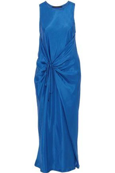 Shop Haider Ackermann Gathered Silk-satin Midi Dress In Cobalt Blue