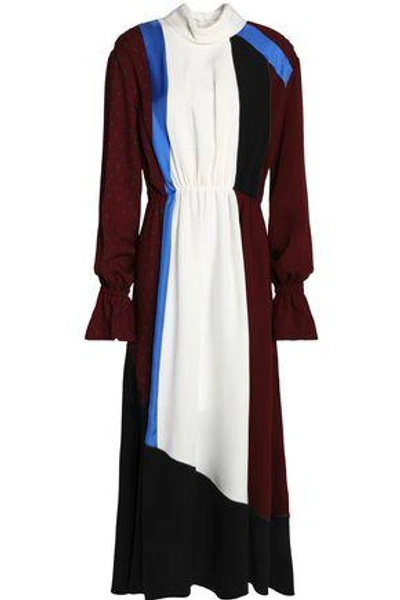 Shop Roksanda Woman Color-block Silk-crepe Midi Dress White