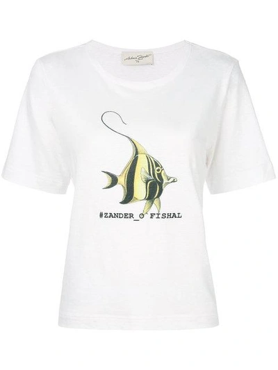 Shop Antonia Zander Fish Print T-shirt  In White