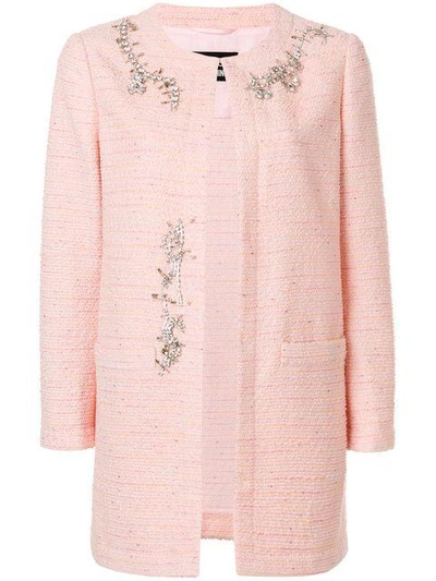 Shop Boutique Moschino Embellished Tweed Jacket In Pink