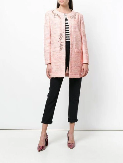 Shop Boutique Moschino Embellished Tweed Jacket In Pink