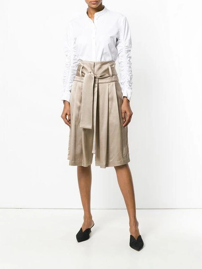 Shop Maison Flaneur Pleated Long Shorts In Neutrals