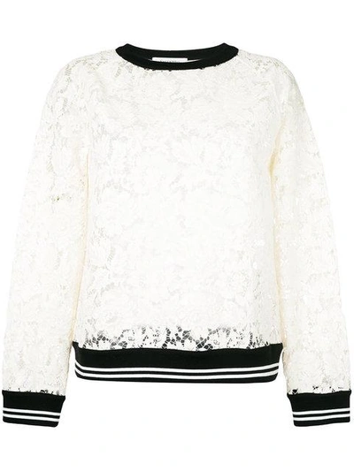 Shop Valentino Heavy Lace Sweatshirt In White