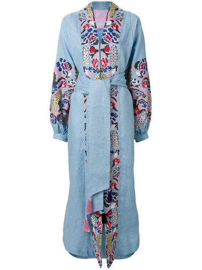 Shop Yuliya Magdych Harvest Embroidered Wrap Dress In Blue