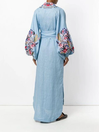 Shop Yuliya Magdych Harvest Embroidered Wrap Dress In Blue