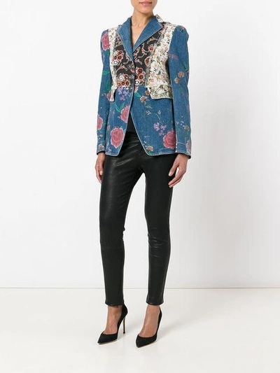 Shop Roberto Cavalli Floral Patch Fitted Jacket - Blue