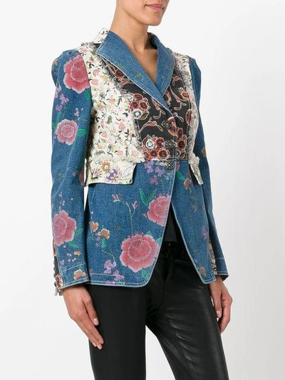 Shop Roberto Cavalli Floral Patch Fitted Jacket - Blue