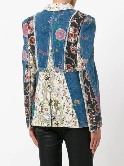 Shop Roberto Cavalli Floral Patch Fitted Jacket - Blue