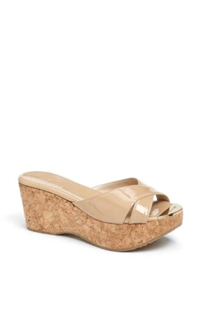 Jimmy Choo Prima Nude Patent Leather Wedge Sandals | ModeSens