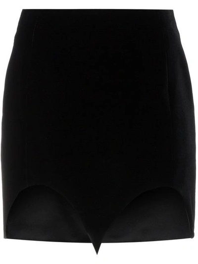 Shop Saint Laurent Silk Cut Out Hem Mini Skirt - Black