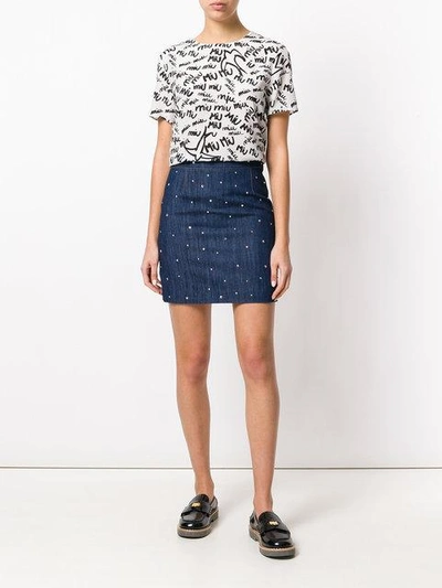 Shop Miu Miu Embellished Denim Mini Skirt In F0013 Azzurro