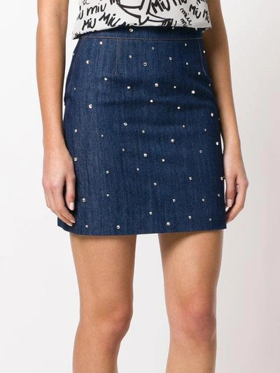 Shop Miu Miu Embellished Denim Mini Skirt In F0013 Azzurro