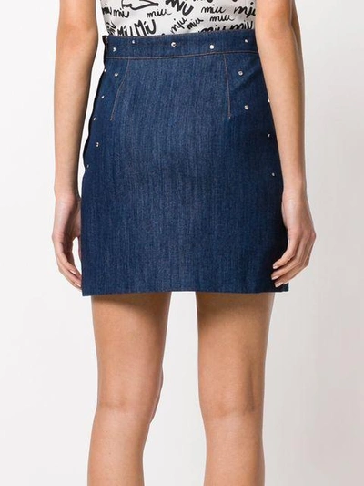 Shop Miu Miu Embellished Denim Mini Skirt In F0013 Azzurro