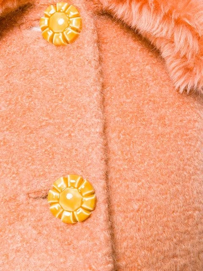 Shop Miu Miu Shearling Coat With Exaggerated Collar In Yellow
