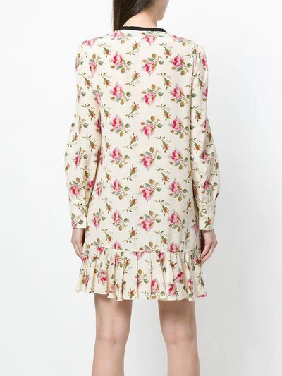 Shop Gucci Floral Print Frill Trim Dress - Neutrals