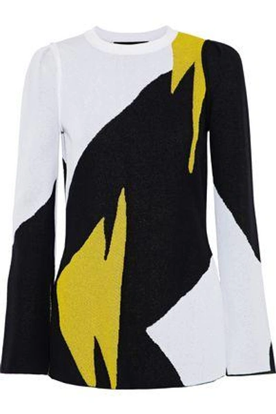 Shop Proenza Schouler Woman Color-block Jacquard-knit Sweater Black