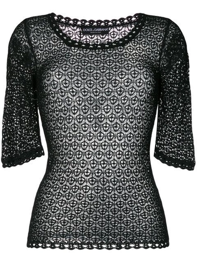 Shop Dolce & Gabbana Crochet Scoop Neck Sweater In Black