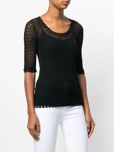 Shop Dolce & Gabbana Crochet Scoop Neck Sweater In Black