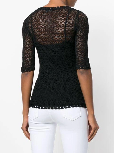Shop Dolce & Gabbana Crochet Scoop Neck Sweater In Black