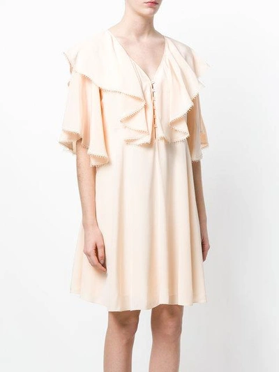 Shop Chloé Deep Frill Dress In Neutrals