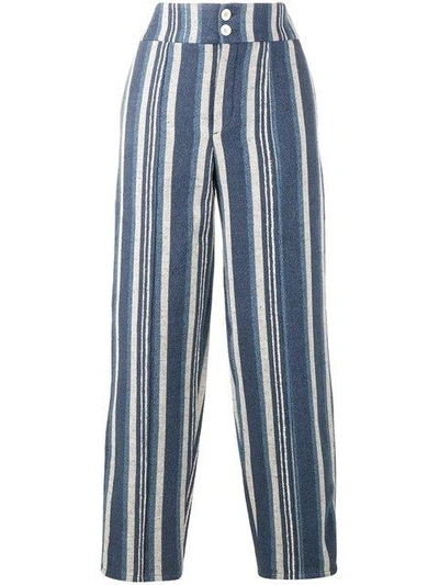 Shop Chloé Striped Canvas Trousers In Blue