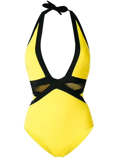 Shop Moeva Plunge Swimsuit - Yellow In Yellow & Orange