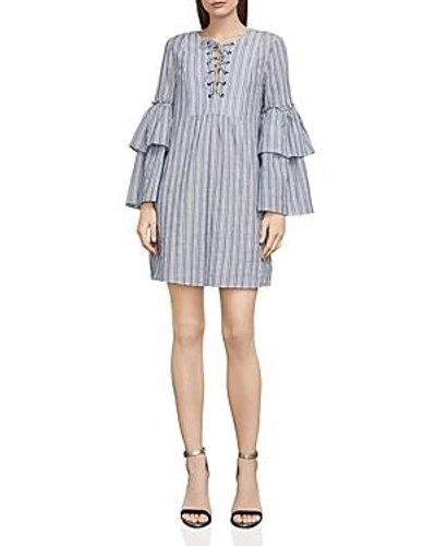 Shop Bcbgmaxazria Charlyze Lace-up Striped Dress In Gray Combo