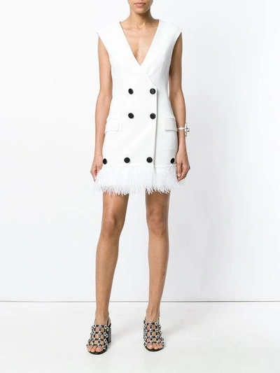 Shop David Koma Double Breasted Ostrich Feather Hem Dress
