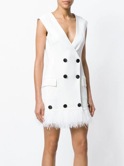 Shop David Koma Double Breasted Ostrich Feather Hem Dress