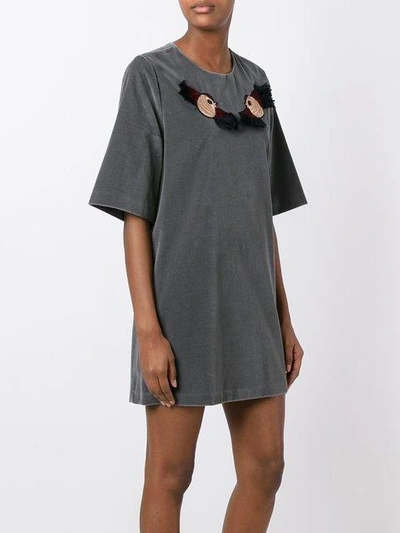 Shop Au Jour Le Jour Embroidered Bird T-shirt Dress - Grey