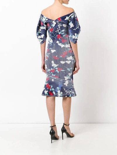 Shop Ferragamo Salvatore  Structured Ribbed Print Dress - Blue