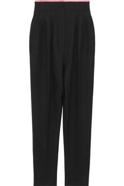 Shop Haider Ackermann Silk Satin-trimmed Pleated Wool Straight-leg Pants In Black